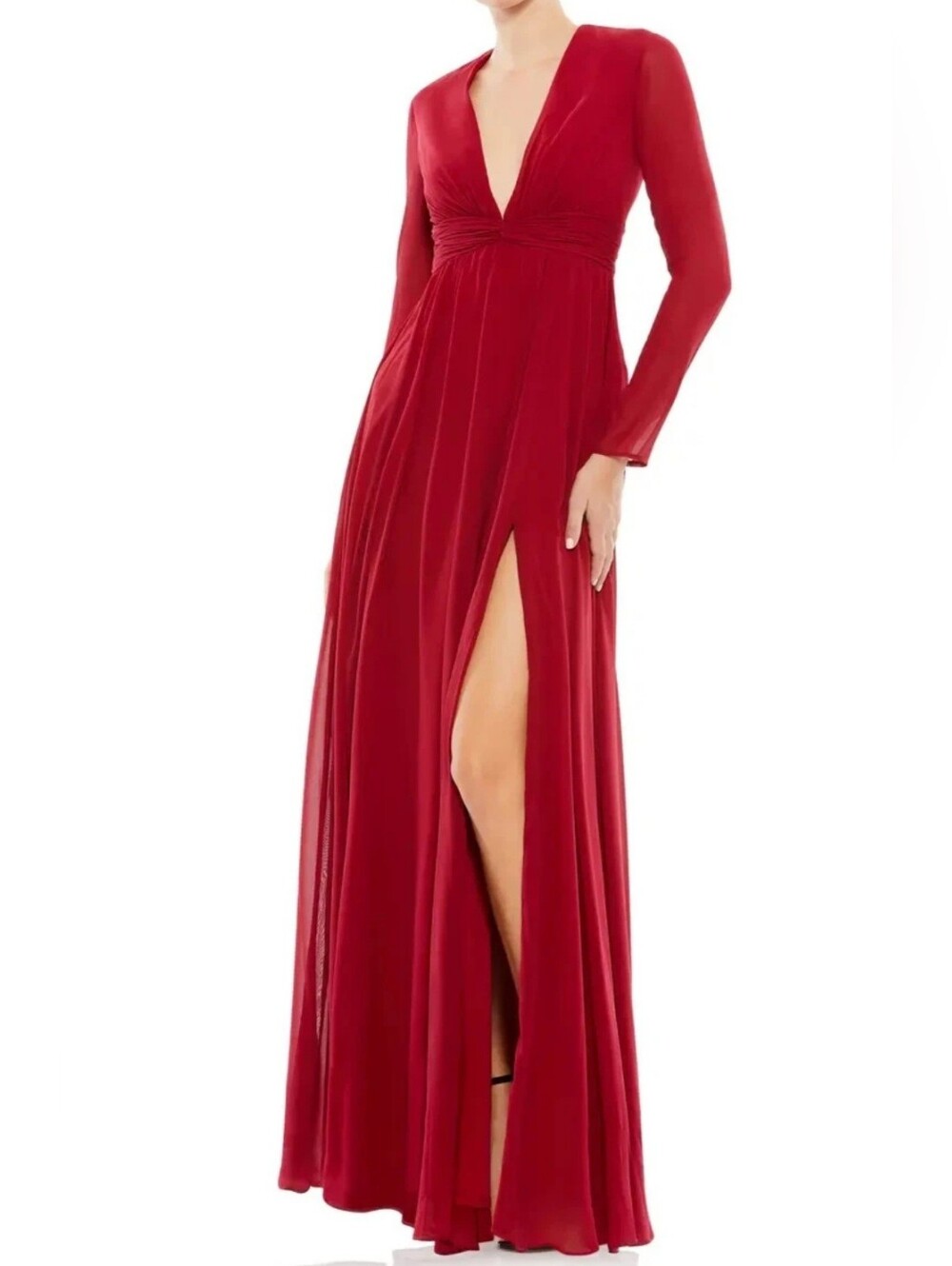 Ieena Mac Duggal Bordeaux Red Long Sleeve Empire Waist Chiffon Gown